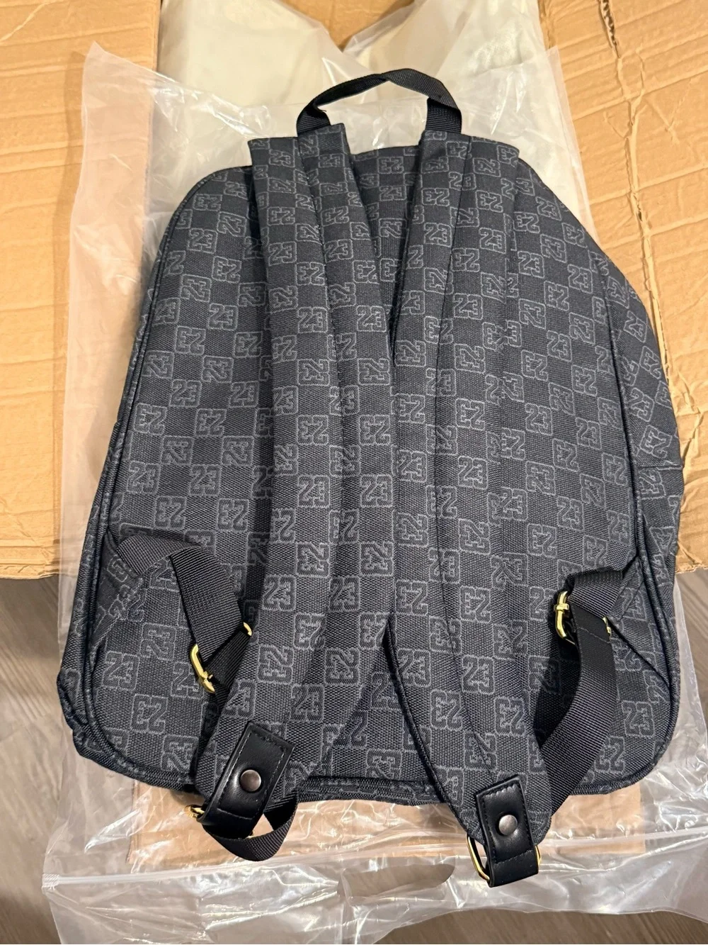 Jordan Black Patterned Backpack with Gold Hardware